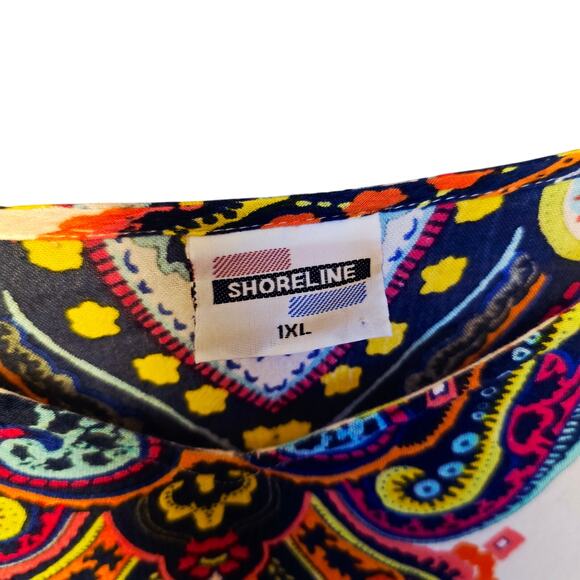 Shoreline bright print flowy boho blouse size 1x - Picture 5 of 6